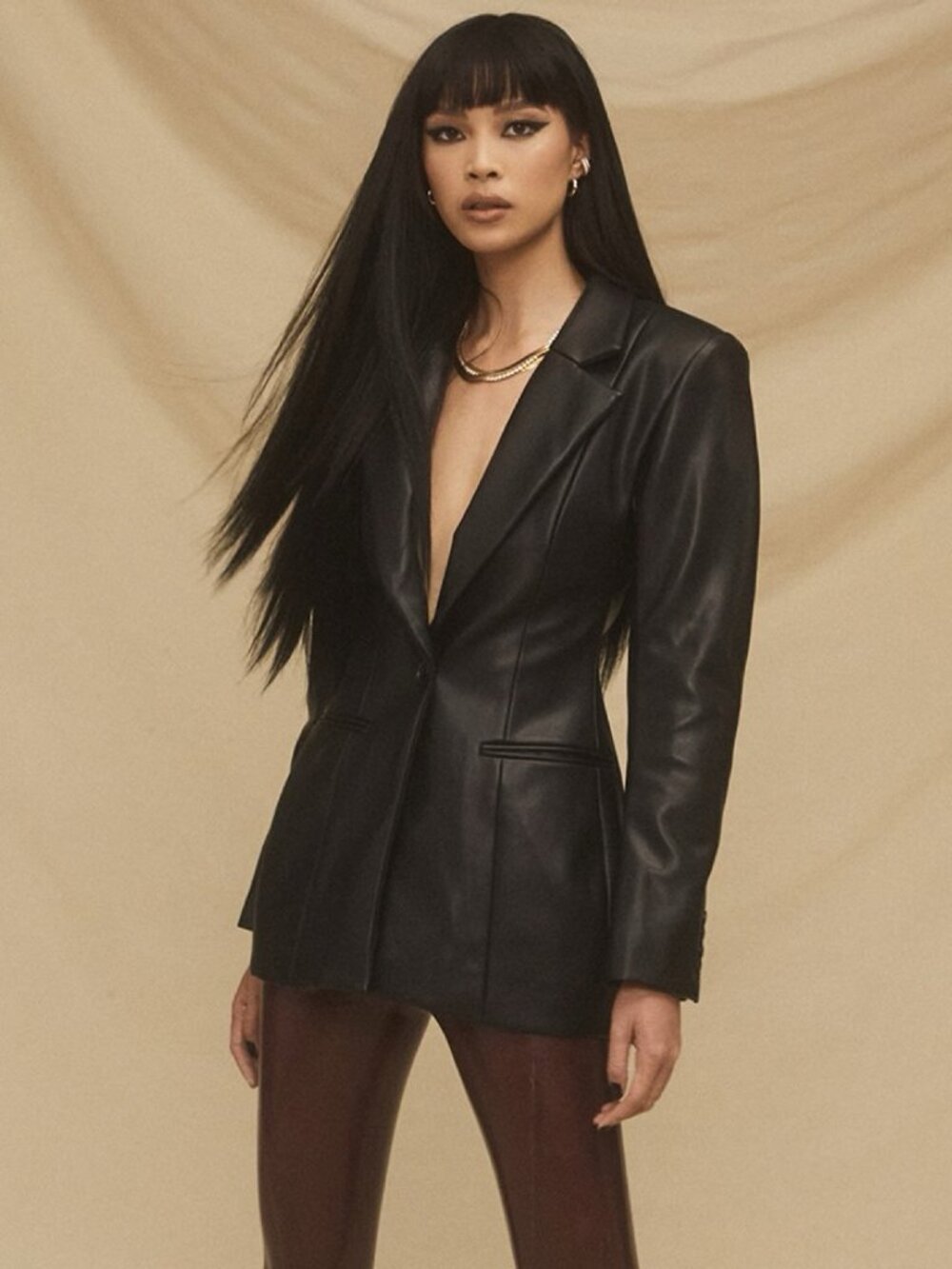 House Of CB Grayson Black Open Back Vegan Leather Jacket